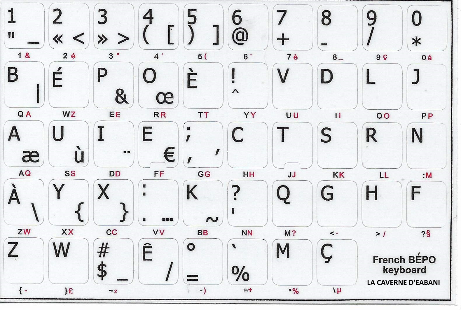 Stickers Clavier BEPO Fond Blanc