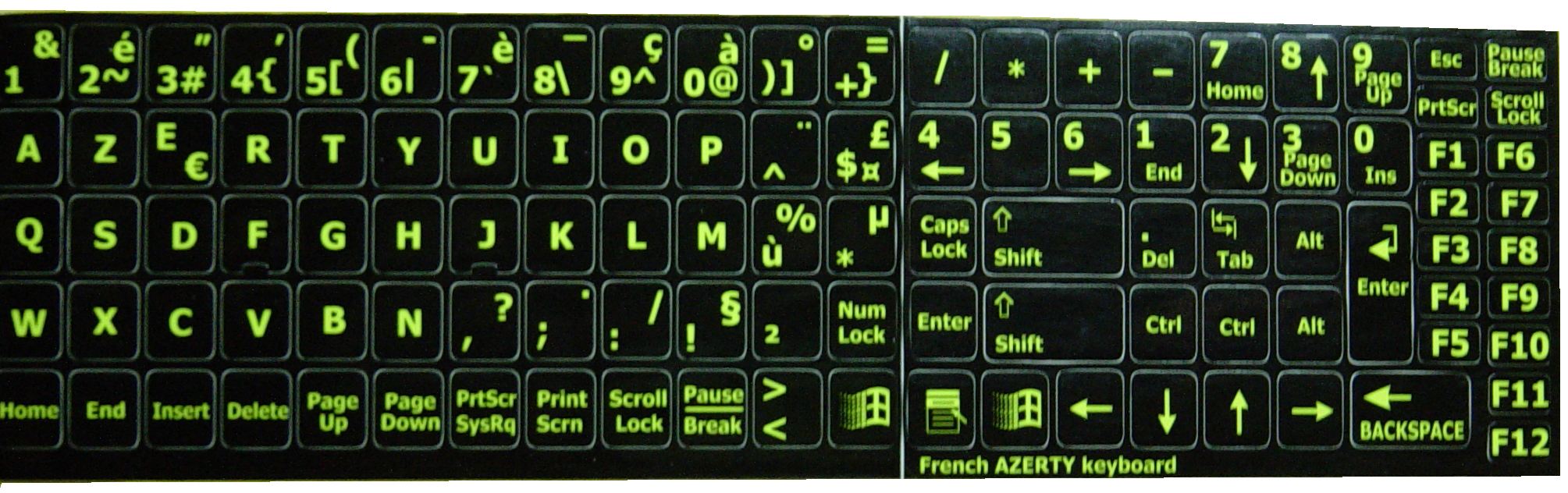Stickers Clavier AZERTY GROS CARACTERES FLUO
